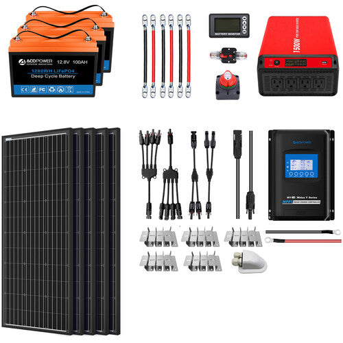 Acopower 100W mono
300Ah/1.5kW
(3x100Ah) Li300Ah M500w