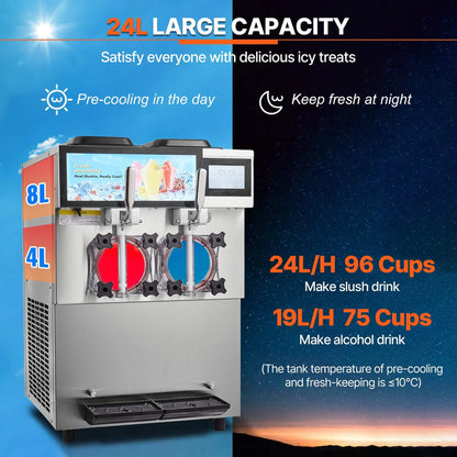 24L Commercial Double Cylinder Stainless Steel Slushy Machine with Touchscreen
