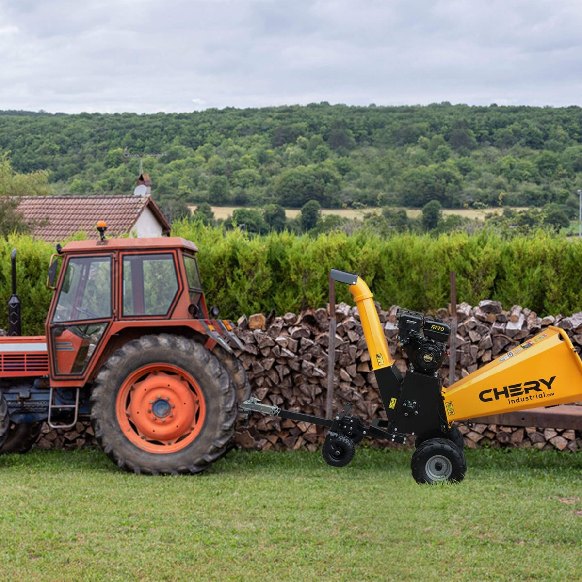 Heavy-Duty 6-Inch 420CC 15HP Gas Wood Chipper Shredder Mulcher with Tow Bar & Safety Stop Bar