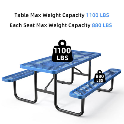 6 ft Metal Picnic Tables for Outdoors, Rectangle Coated Steel Patio Furniture Set