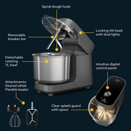 Ooni Halo Pro Spiral Mixer, 7.3-Qt – Charcoal Grey