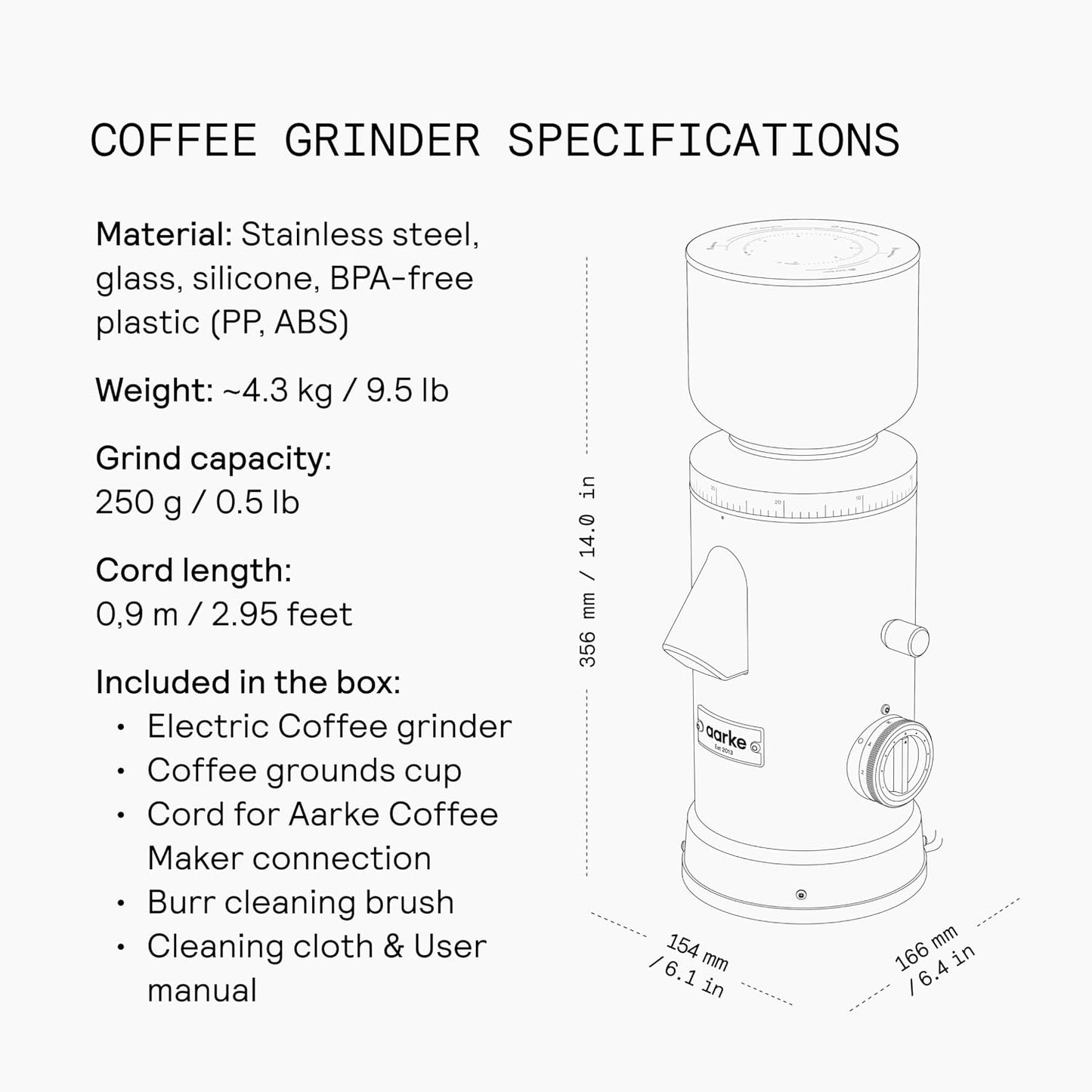 Aarke Drip Coffee Maker & Grinder – 60 Settings, Stainless Steel