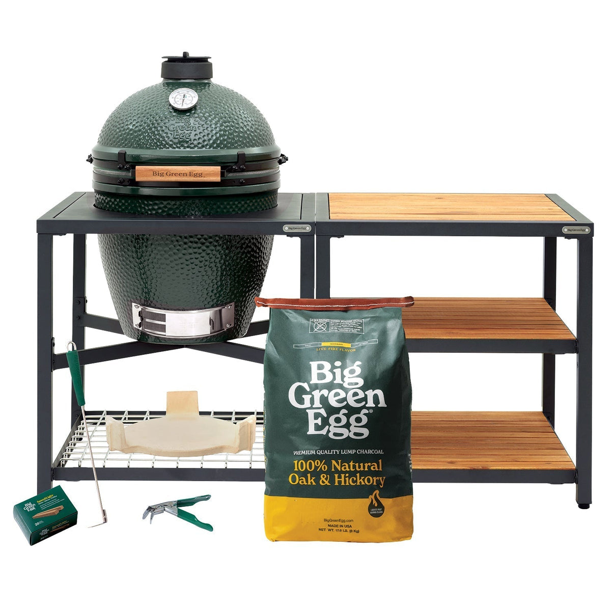 Large Big Green Egg + Modular Nest + Expansion Package - (3) Acacia Inserts
