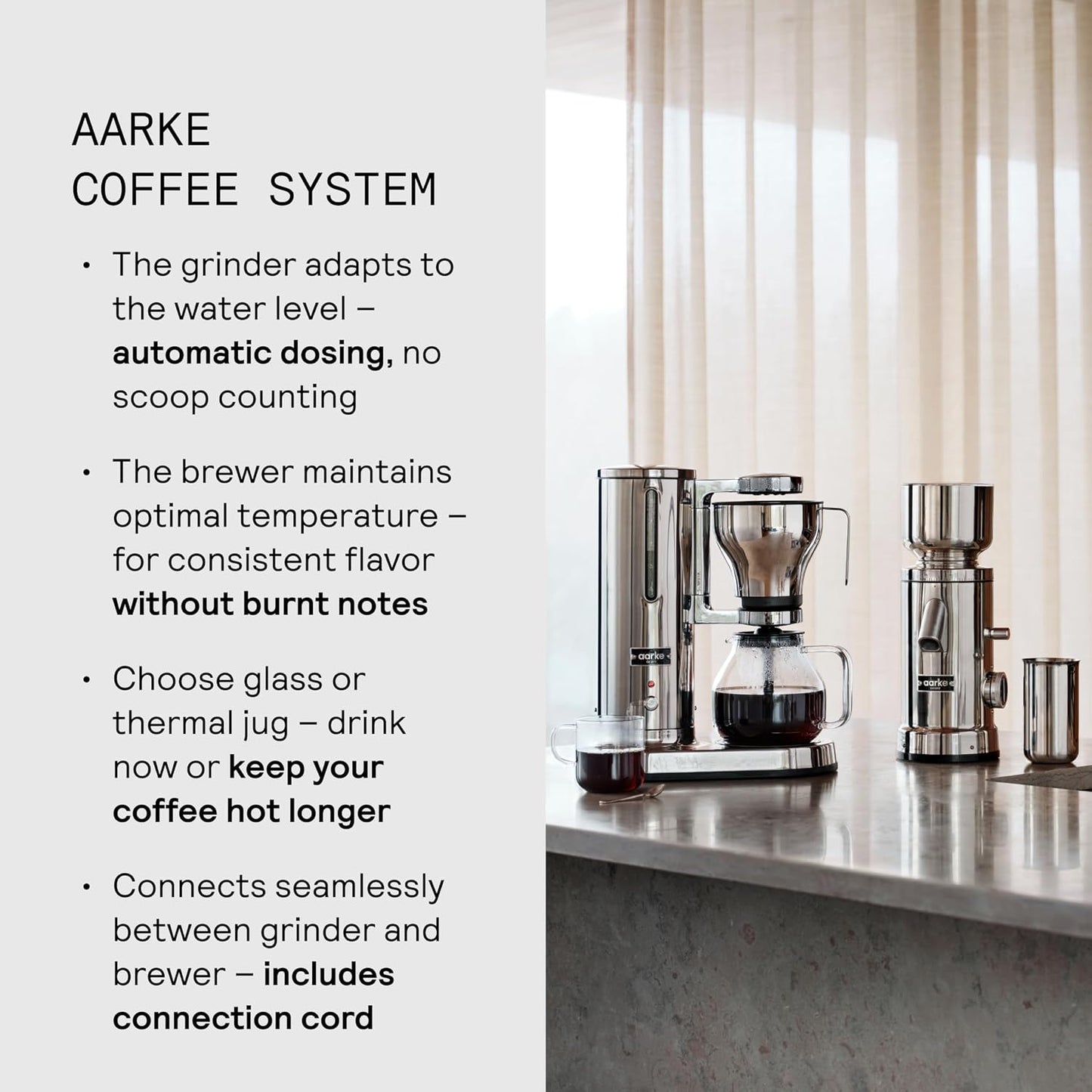 Aarke Drip Coffee Maker & Grinder – 60 Settings, Stainless Steel
