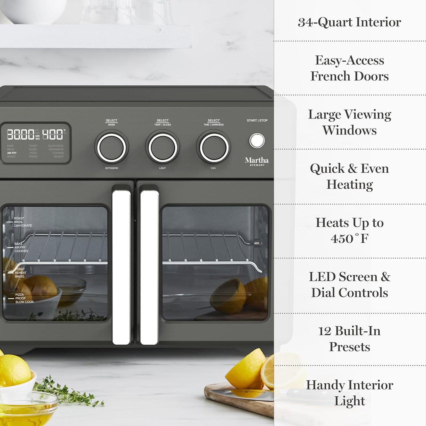 Martha Stewart 34-Qt French Door Air Fryer Oven – Caviar