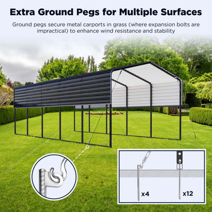 12FT x 25' Metal Carport with Corrugated Roof