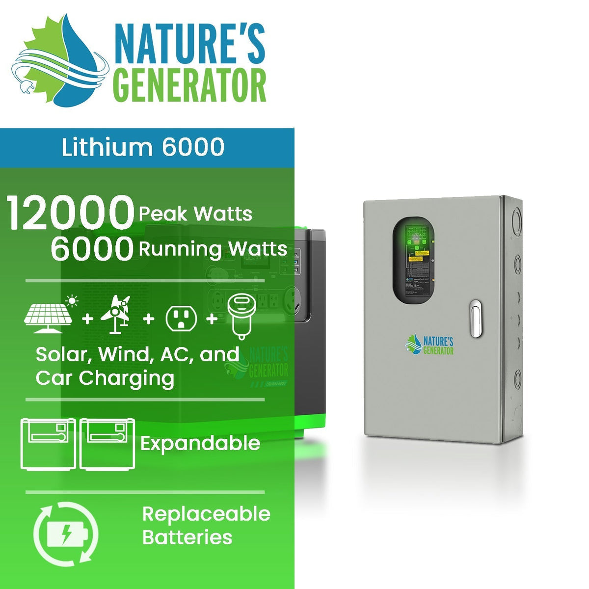 Nature's Generator Lithium 6000 and Transfer Switch