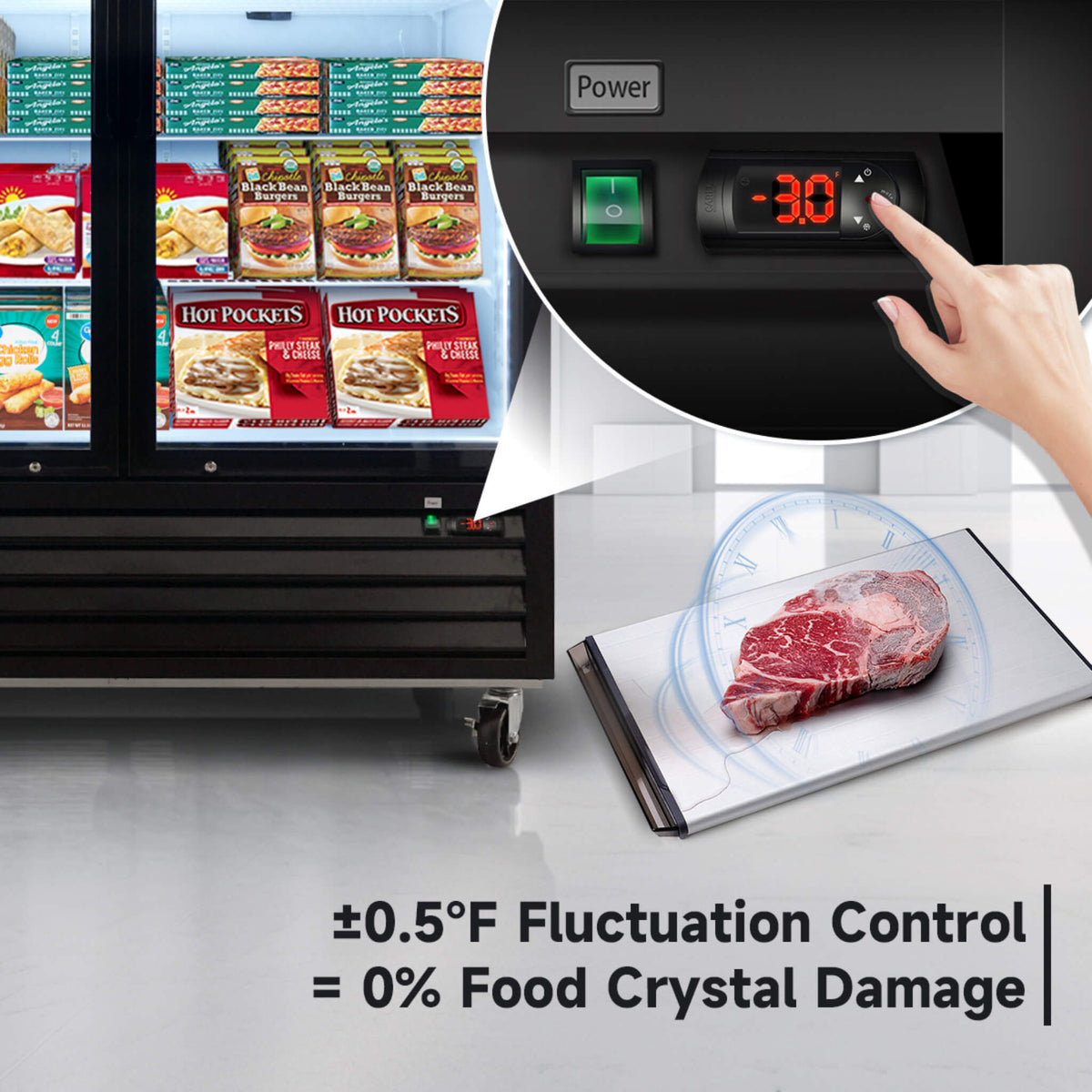 Commercial 70 CU.FT. Reach-In Glass Door Merchandiser Freezer with LED Top Panel and Swing Door