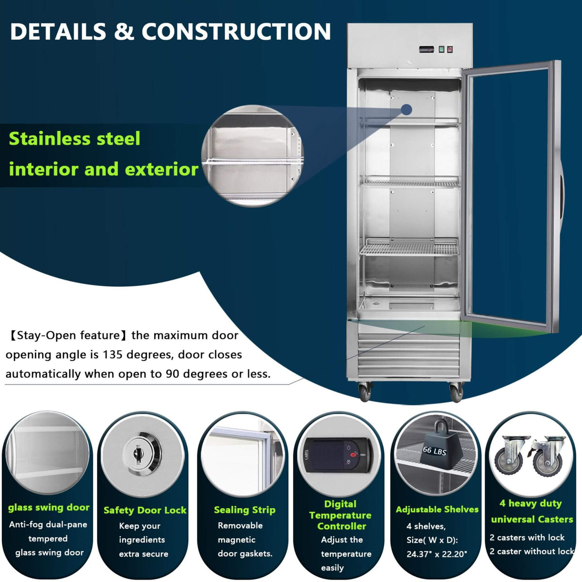 Heavy-Duty Commercial Upright ETL Certified Freezer For Restaurants, Bars, and Supermarkets