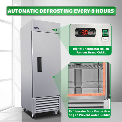 Orikool 27 Inch Commercial 23 Cu.Ft Reach-In Stainless Steel Freezer