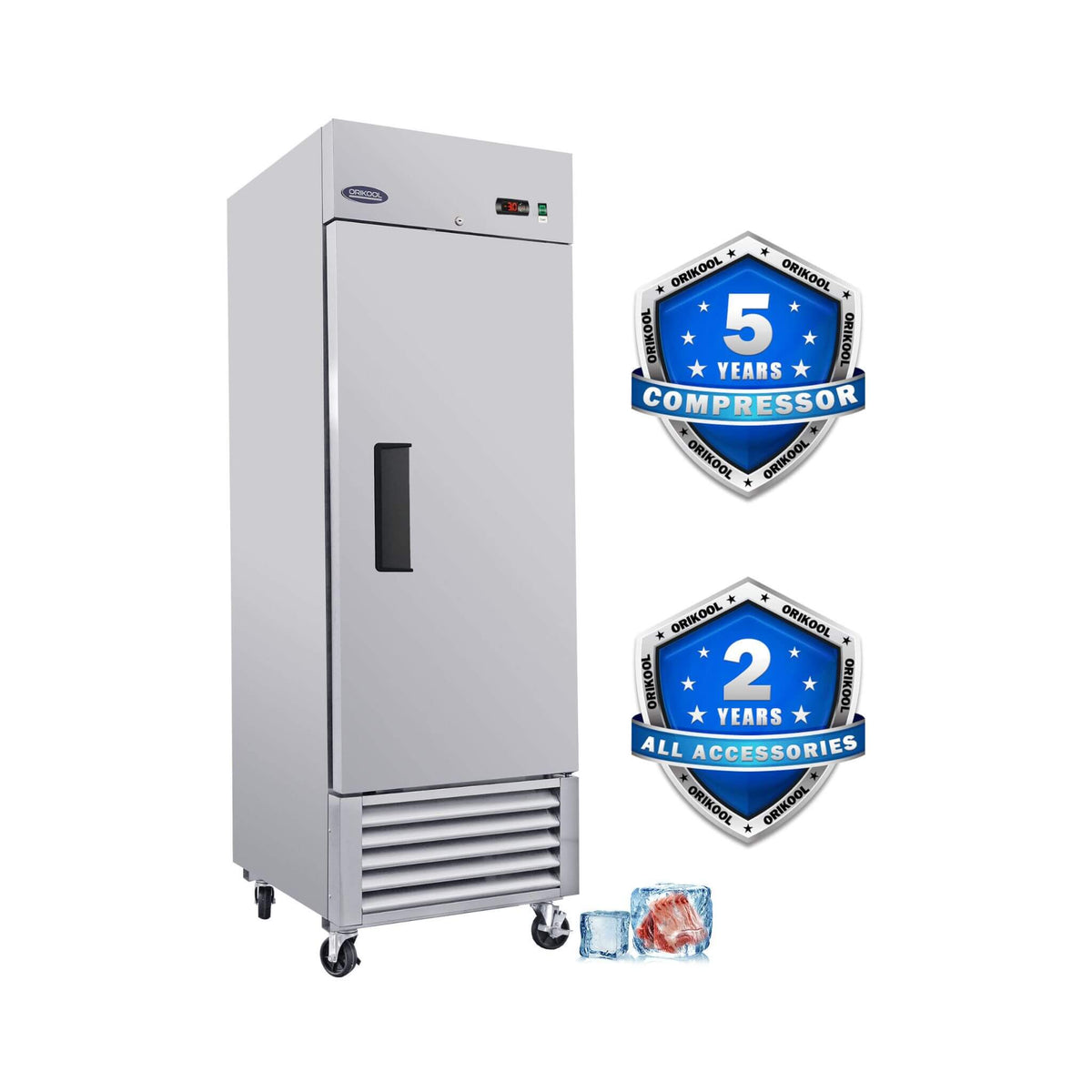 Orikool 27 Inch Commercial 23 Cu.Ft Reach-In Stainless Steel Freezer