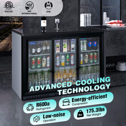 Orikool 53-Inch Energy Efficient Commercial Back Bar Drink Cooler With LED Lighting And 3 Glass Doors