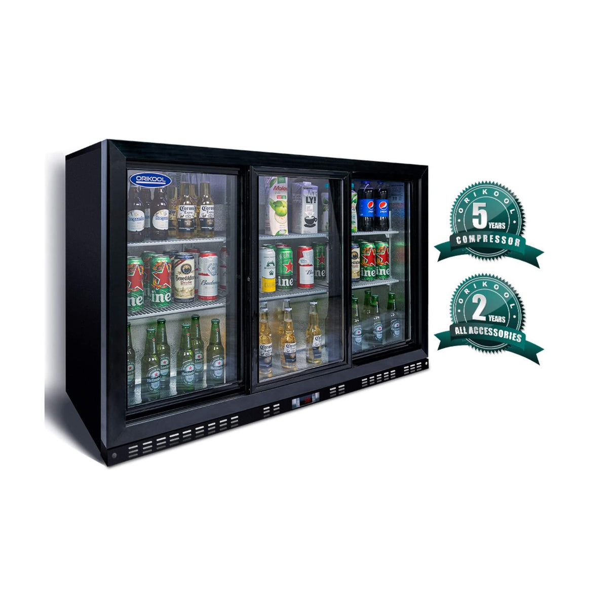 Orikool 53-Inch Energy Efficient Commercial Back Bar Drink Cooler With LED Lighting And 3 Glass Doors
